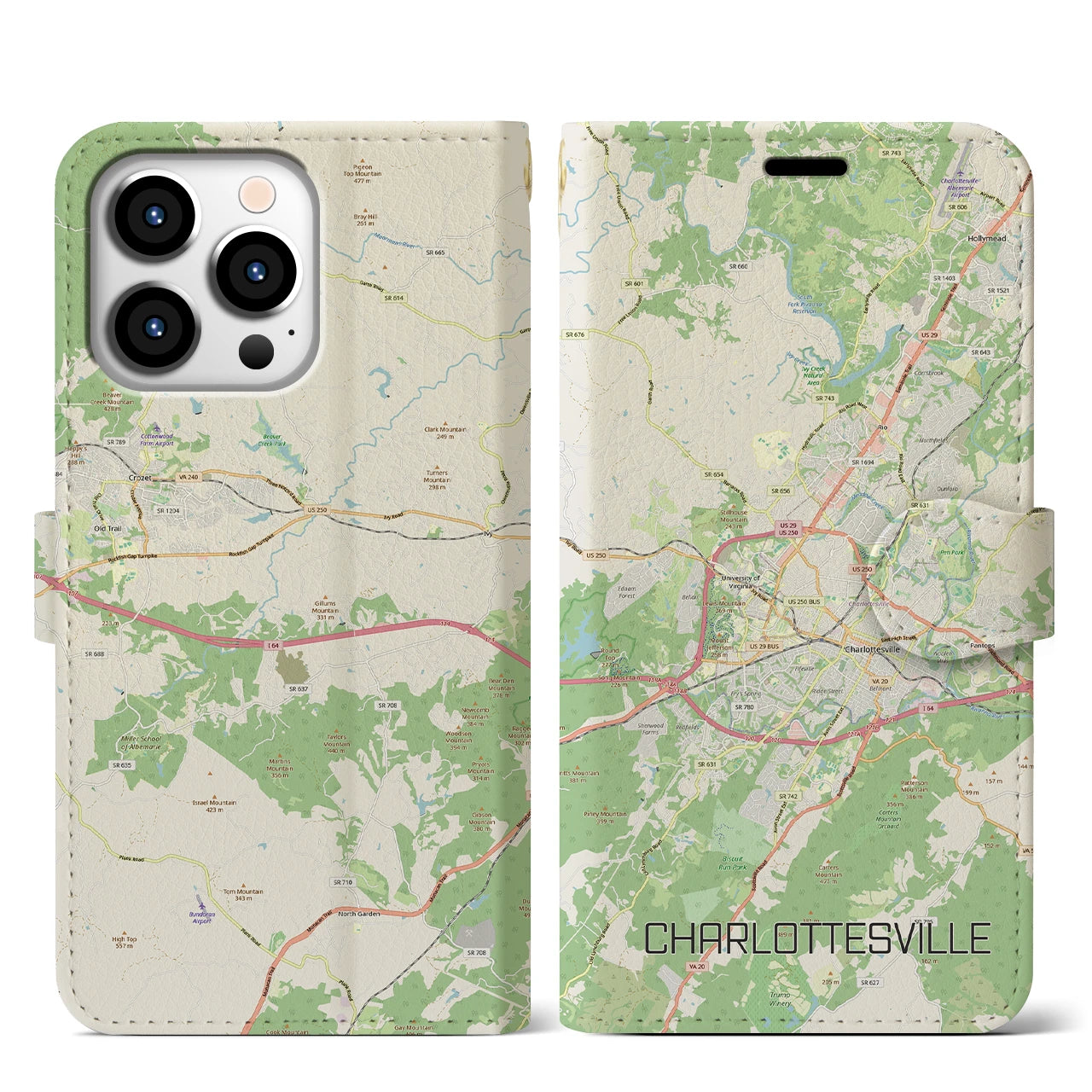 【シャーロッツビル(アメリカ)】地図柄iPhoneケース(手帳タイプ)