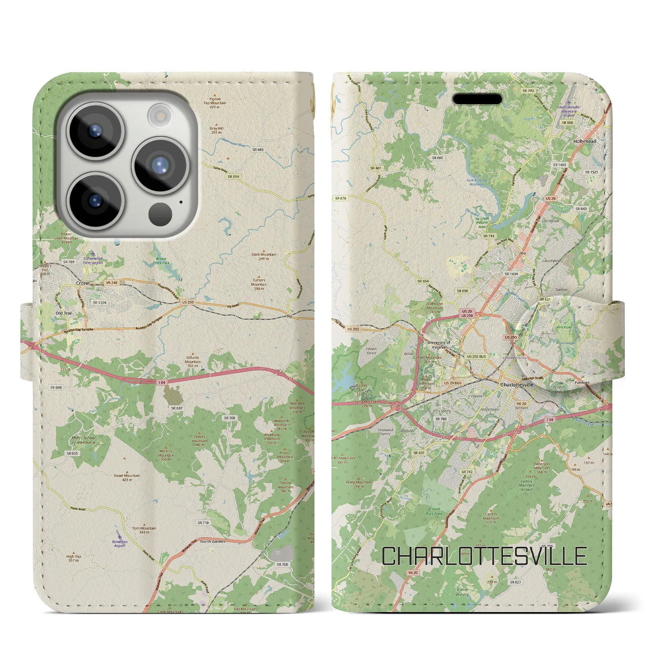 【シャーロッツビル(アメリカ)】地図柄iPhoneケース(手帳タイプ)