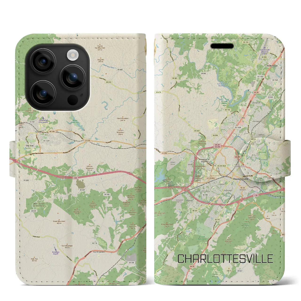 【シャーロッツビル(アメリカ)】地図柄iPhoneケース(手帳タイプ)