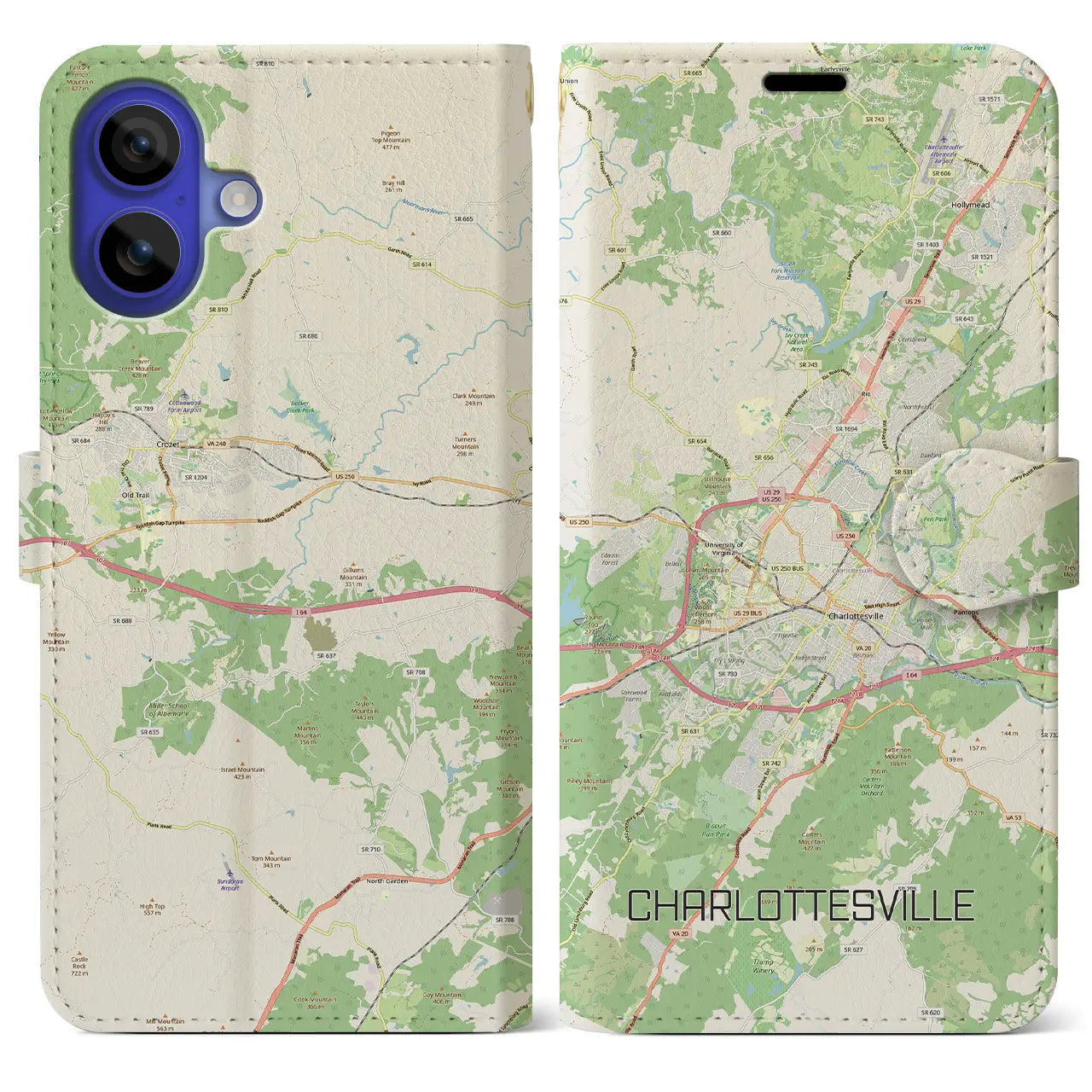 【シャーロッツビル(アメリカ)】地図柄iPhoneケース(手帳タイプ)