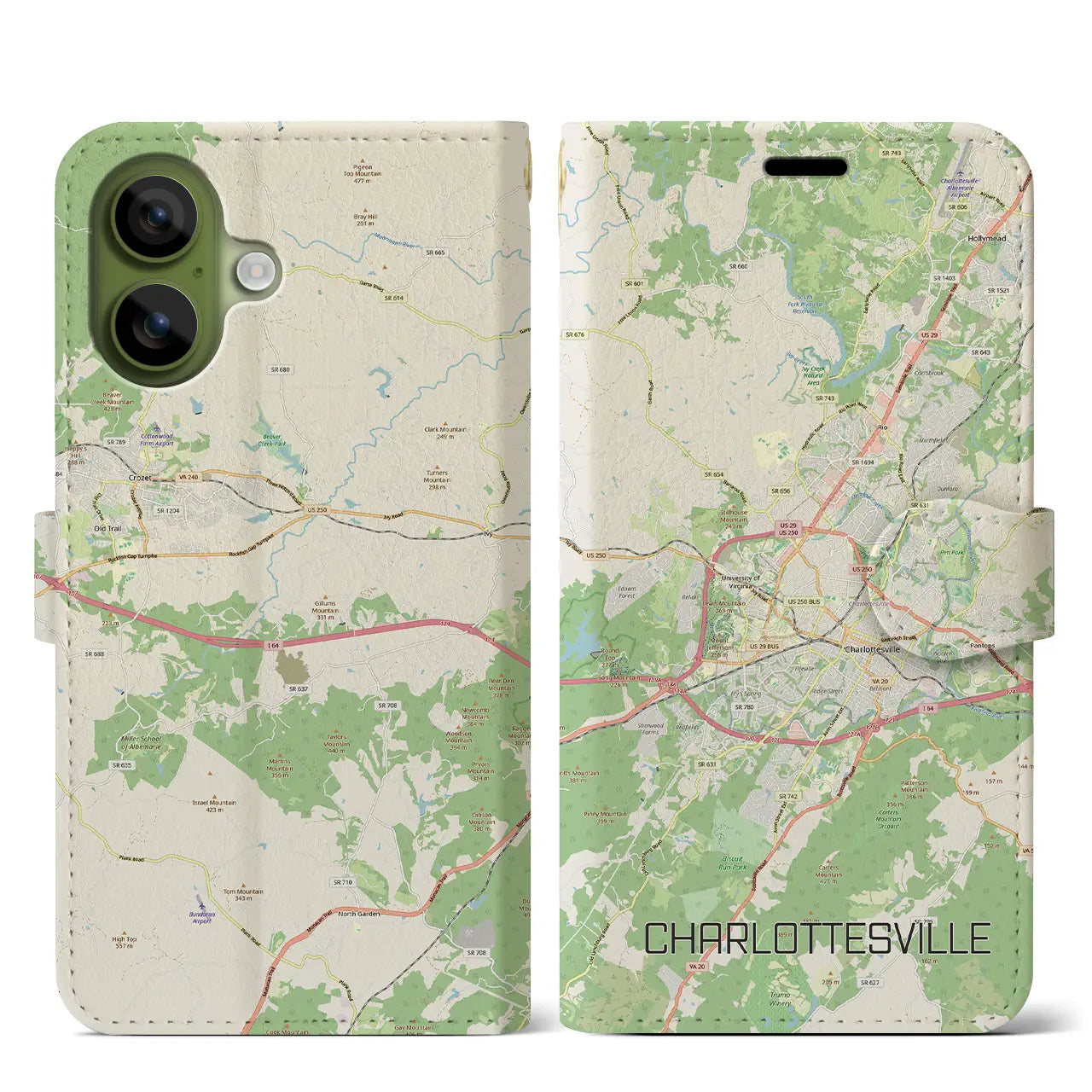 【シャーロッツビル(アメリカ)】地図柄iPhoneケース(手帳タイプ)