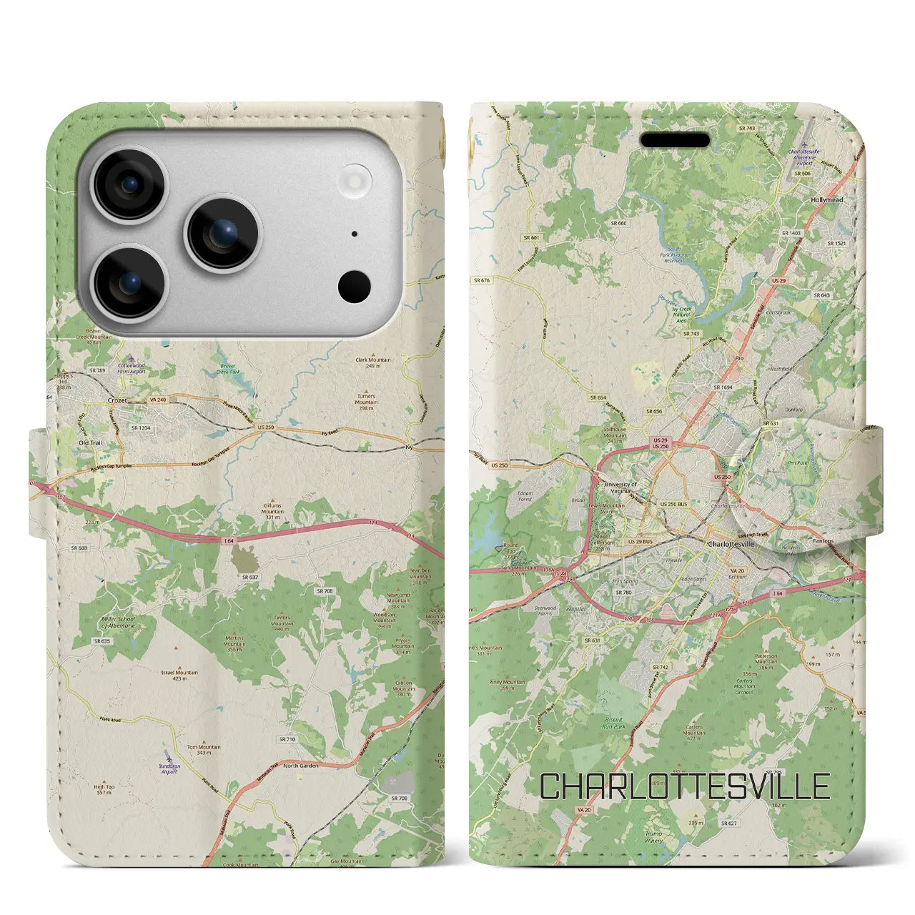 【シャーロッツビル(アメリカ)】地図柄iPhoneケース(手帳タイプ)