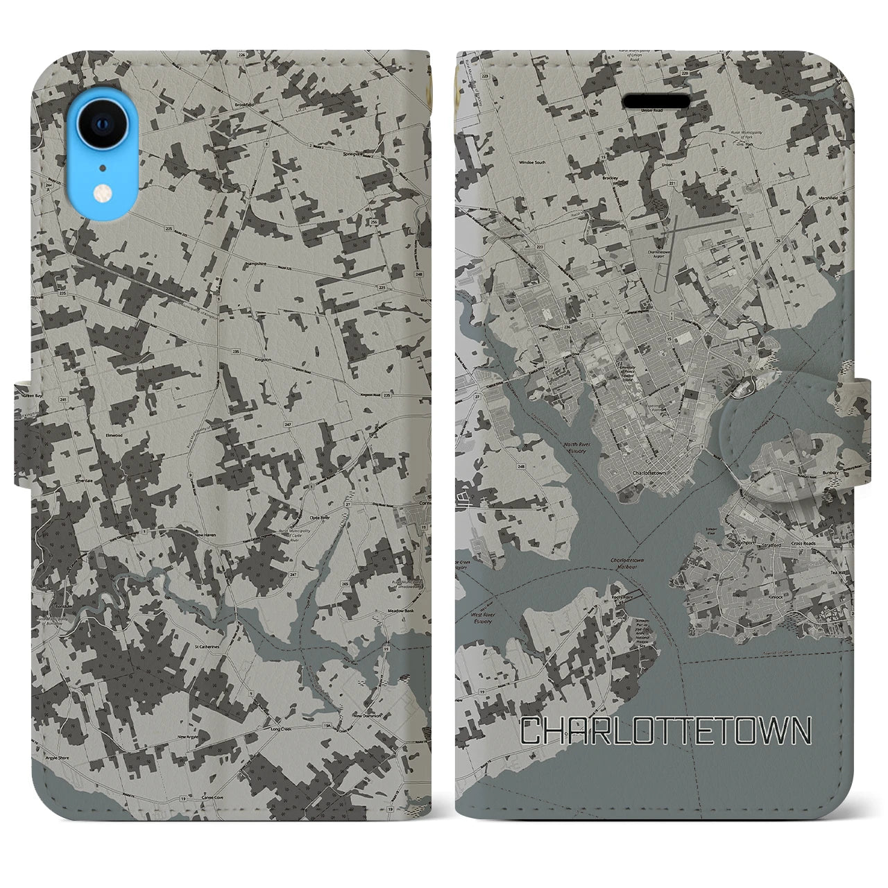 【シャーロットタウン(カナダ)】地図柄iPhoneケース(手帳タイプ)モノトーン・iPhone XR 用