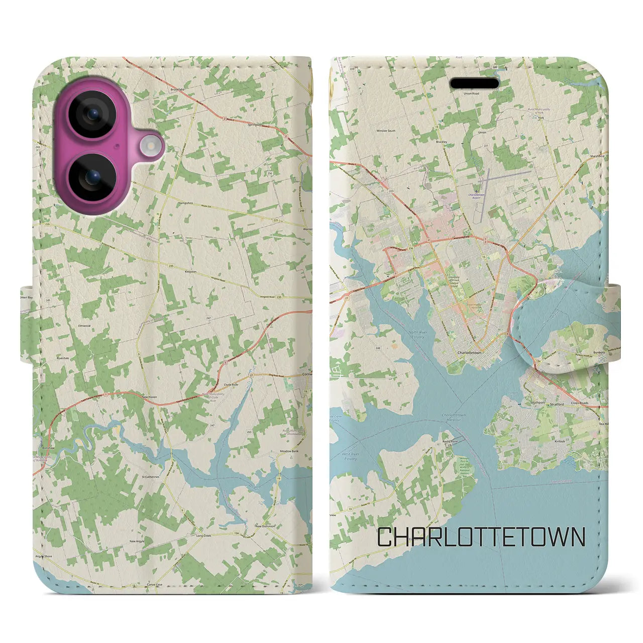 【シャーロットタウン(カナダ)】地図柄iPhoneケース(手帳タイプ)ナチュラル・iPhone 16 Pro 用