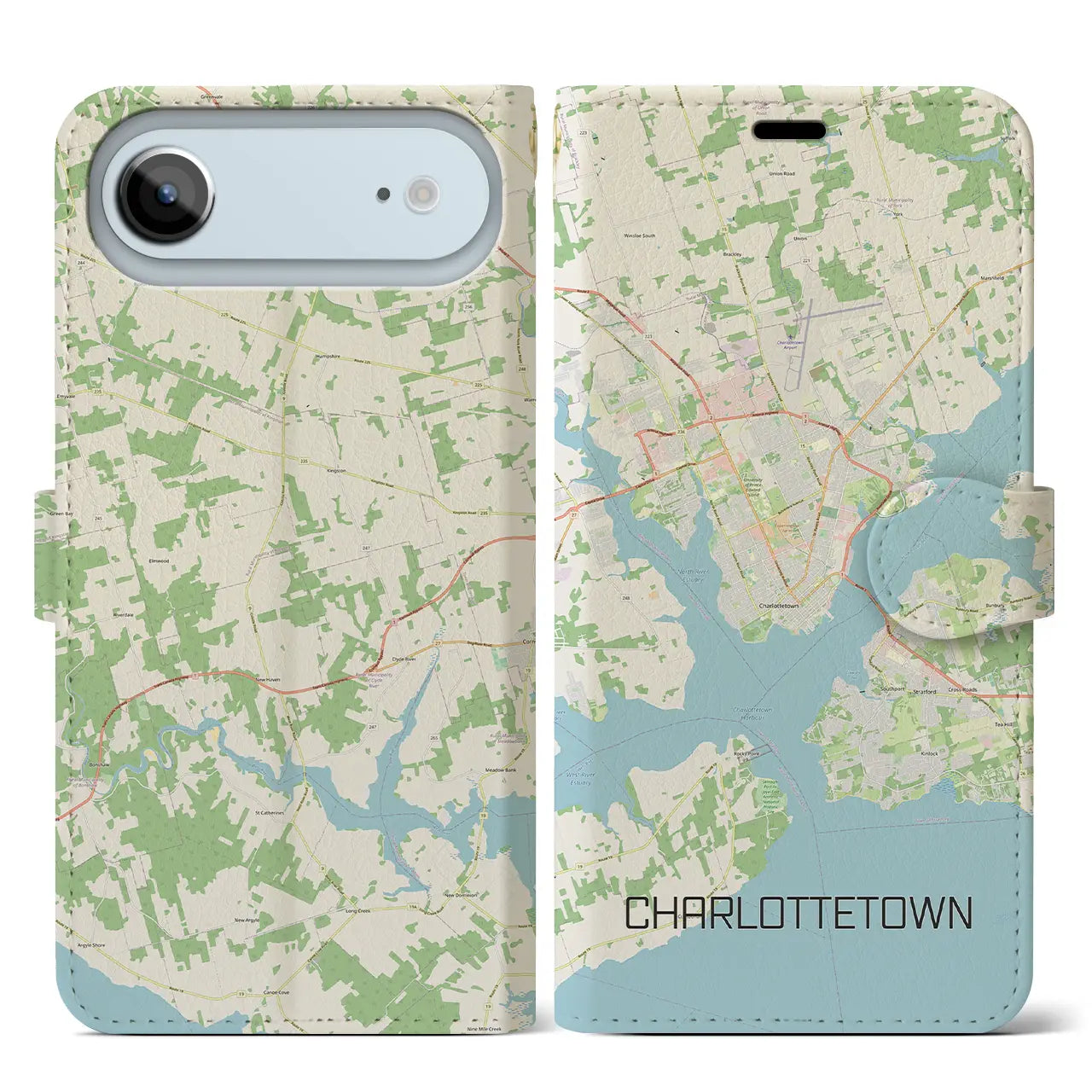 【シャーロットタウン(カナダ)】地図柄iPhoneケース(手帳タイプ)ナチュラル・iPhone 17 Pro Max 用