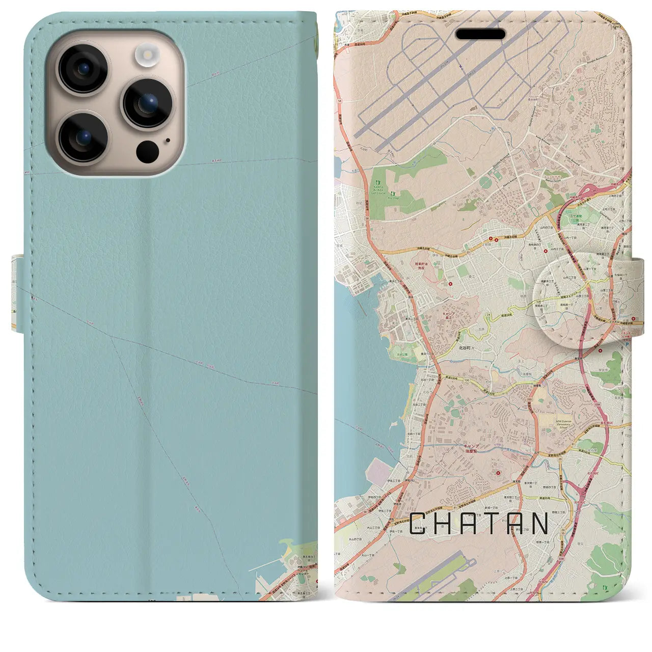 【北谷(沖縄県)】地図柄iPhoneケース(手帳タイプ)ナチュラル・iPhone 16 Plus 用