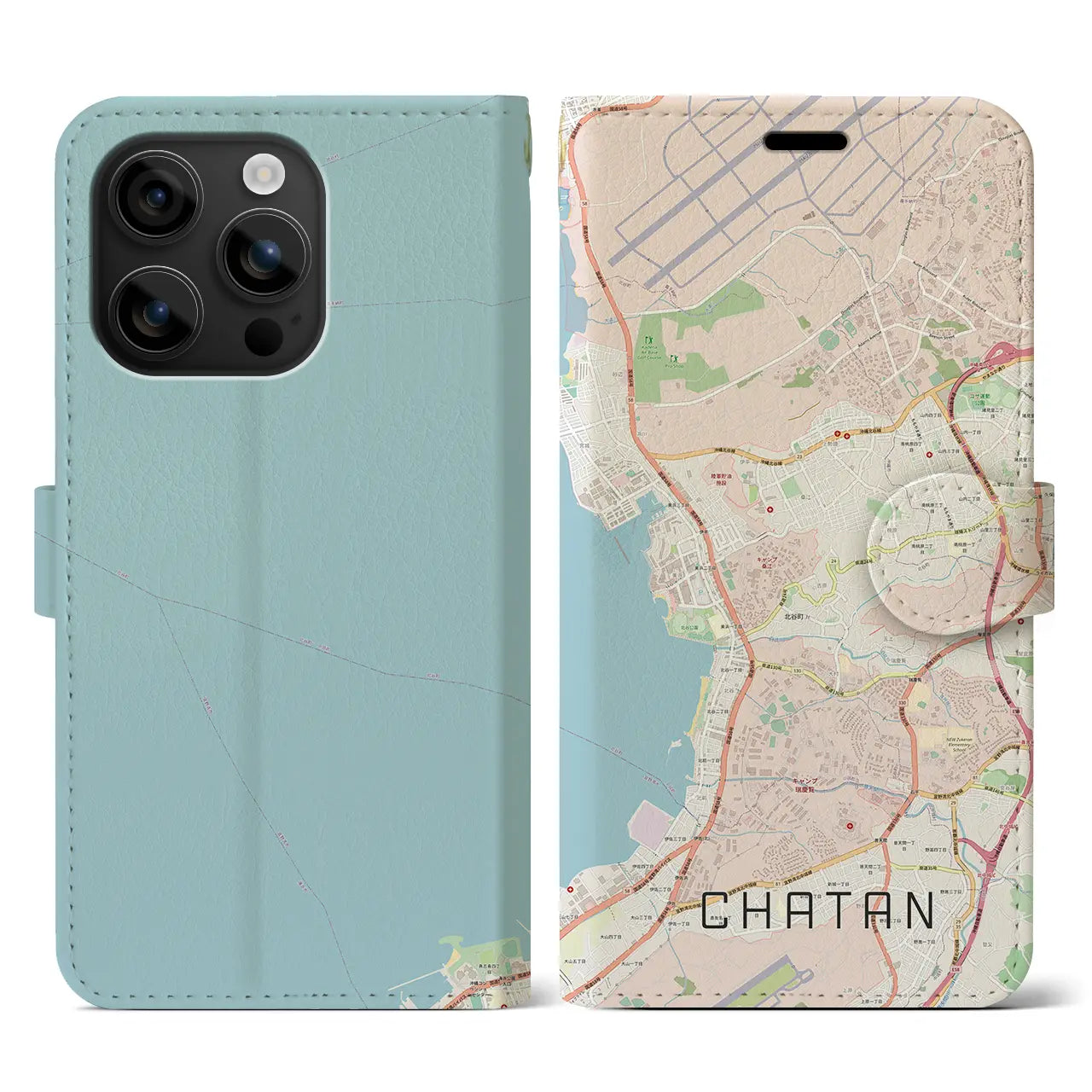 【北谷(沖縄県)】地図柄iPhoneケース(手帳タイプ)ナチュラル・iPhone 16 用
