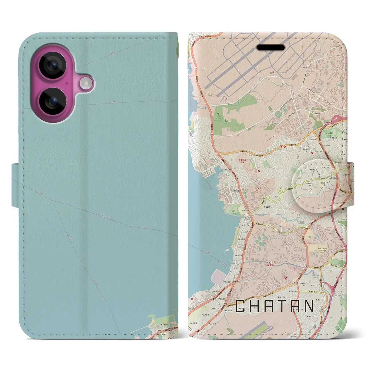 【北谷(沖縄県)】地図柄iPhoneケース(手帳タイプ)ナチュラル・iPhone 16 Pro 用