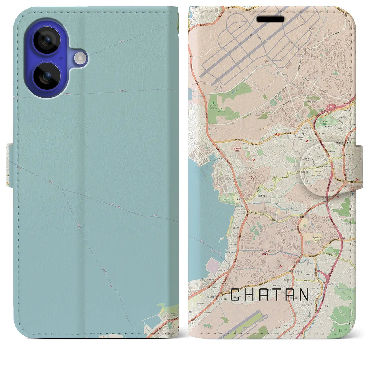 【北谷(沖縄県)】地図柄iPhoneケース(手帳タイプ)ナチュラル・iPhone 16 Pro Max 用