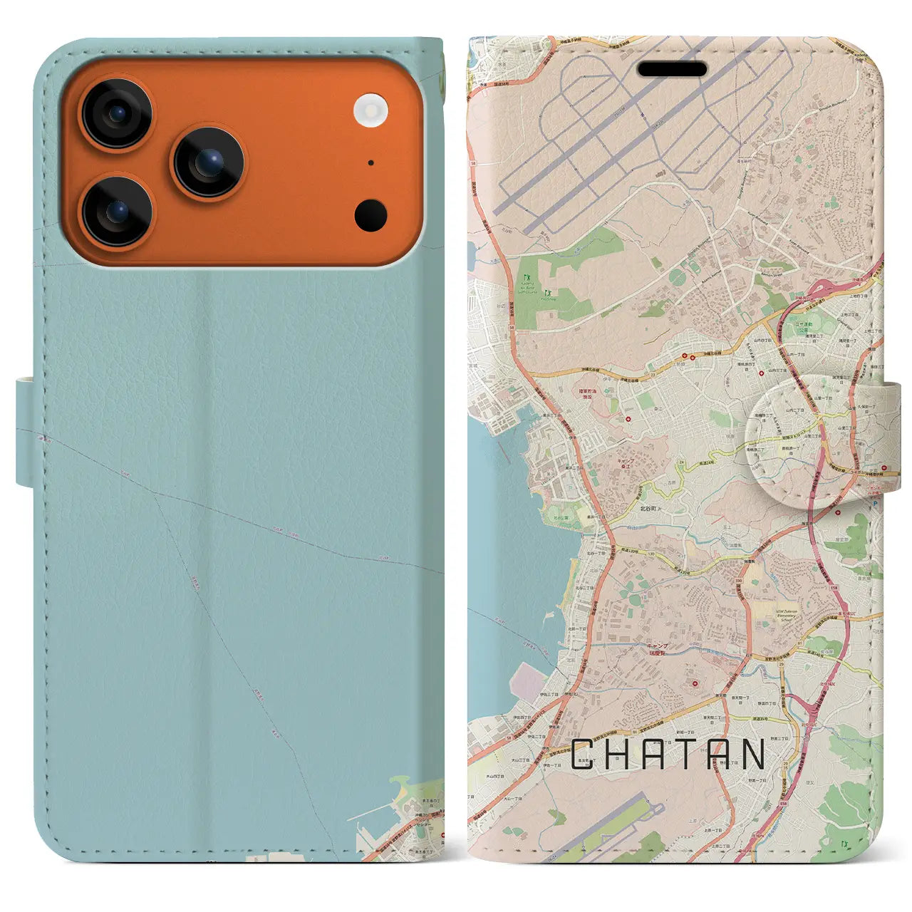 【北谷(沖縄県)】地図柄iPhoneケース(手帳タイプ)