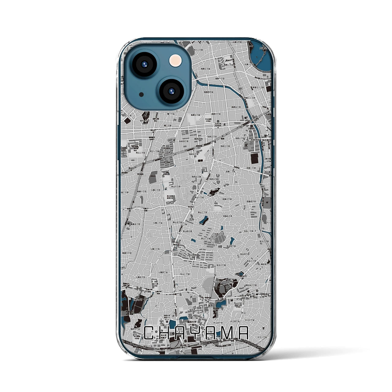 【茶山(福岡県)】地図柄iPhoneケース(クリアタイプ)モノトーン・iPhone 13 用