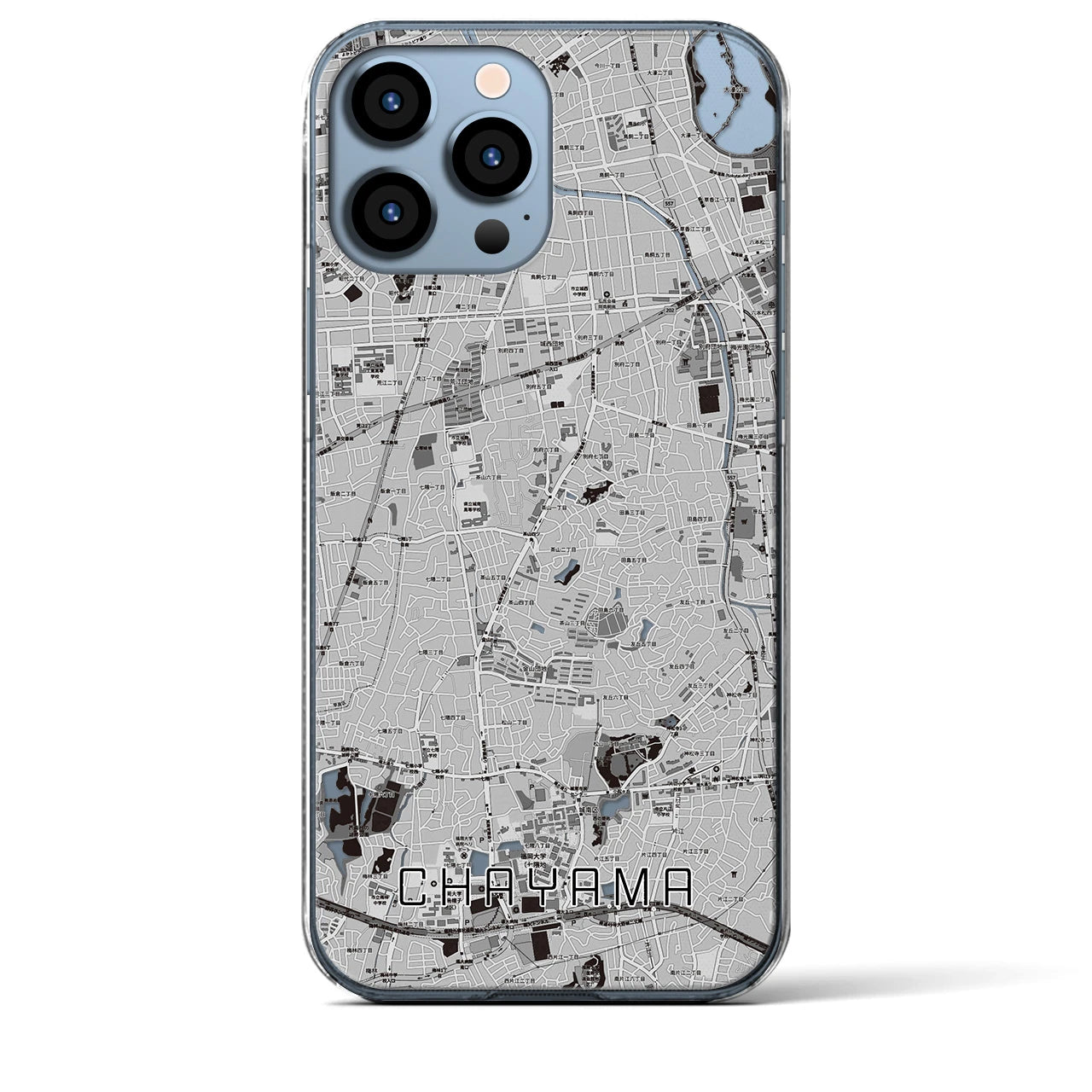 【茶山(福岡県)】地図柄iPhoneケース(クリアタイプ)モノトーン・iPhone 13 Pro Max 用