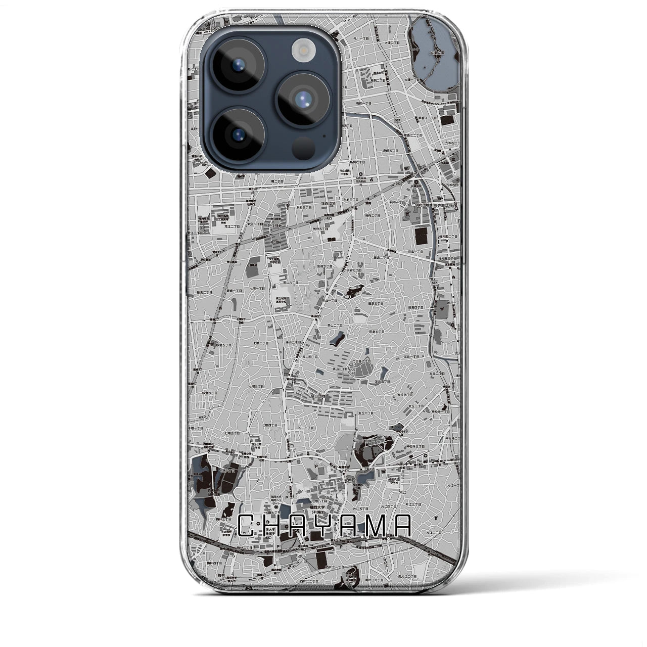 【茶山(福岡県)】地図柄iPhoneケース(クリアタイプ)モノトーン・iPhone 15 Pro Max 用