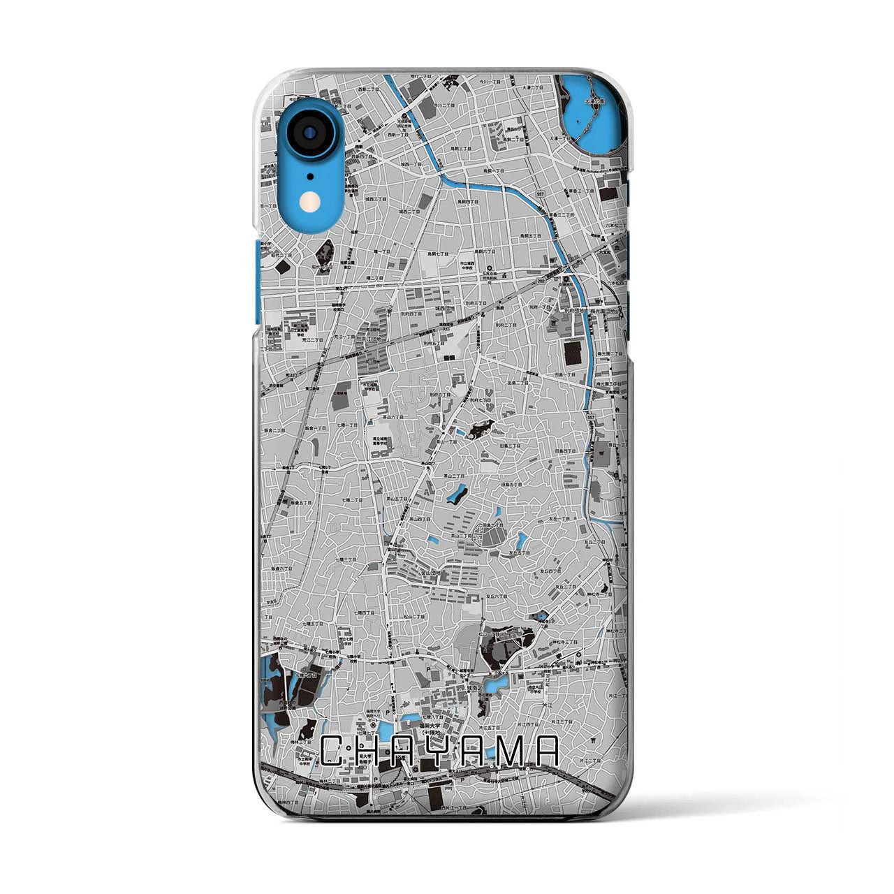 【茶山(福岡県)】地図柄iPhoneケース(クリアタイプ)モノトーン・iPhone XR 用