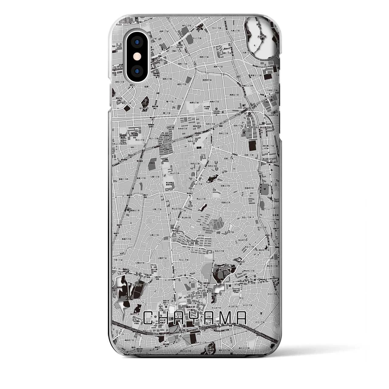 【茶山(福岡県)】地図柄iPhoneケース(クリアタイプ)モノトーン・iPhone XS Max 用