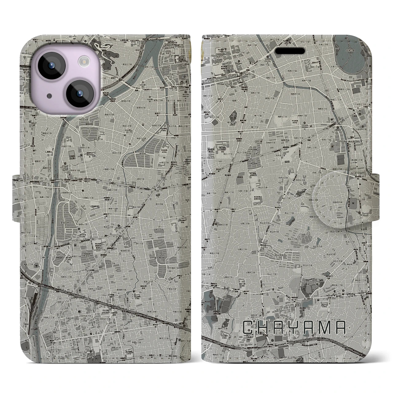 【茶山(福岡県)】地図柄iPhoneケース(手帳タイプ)