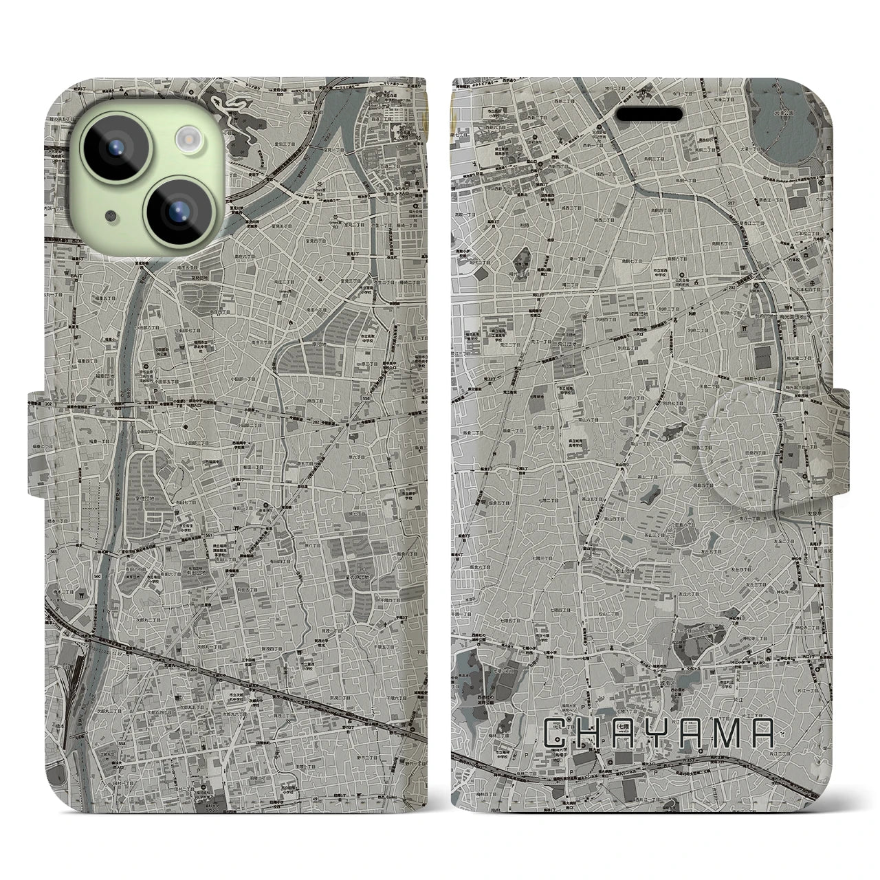 【茶山(福岡県)】地図柄iPhoneケース(手帳タイプ)