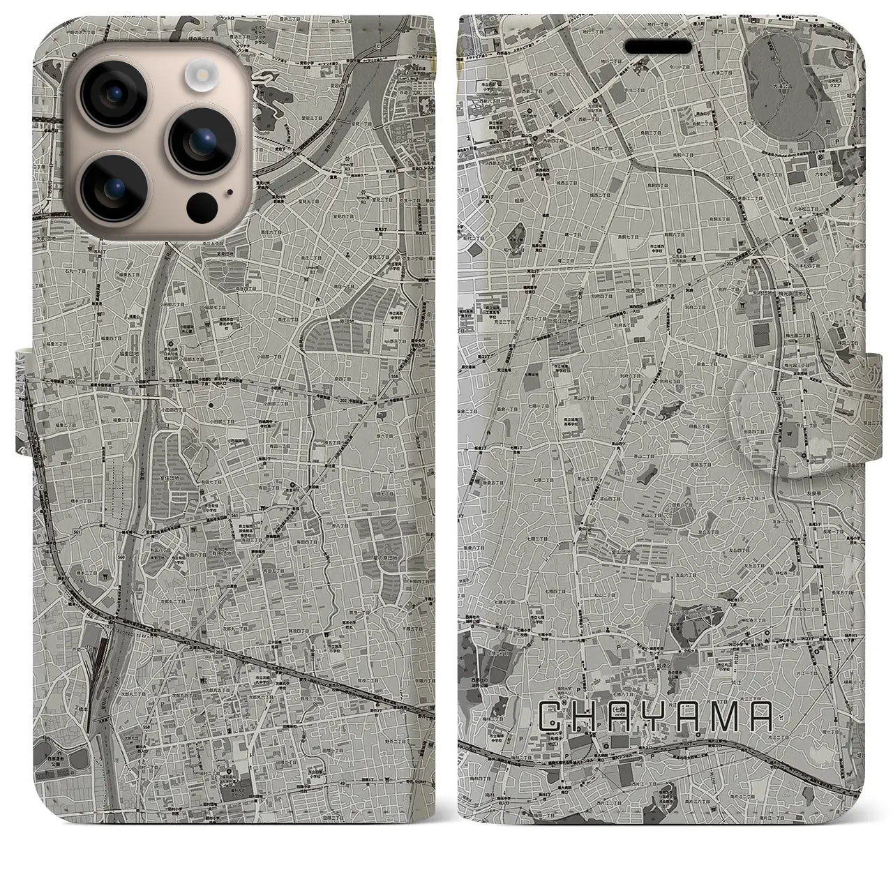 【茶山(福岡県)】地図柄iPhoneケース(手帳タイプ)