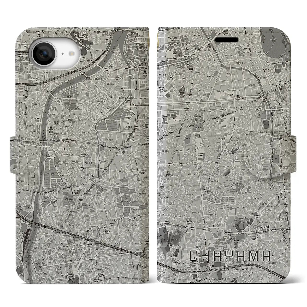 【茶山(福岡県)】地図柄iPhoneケース(手帳タイプ)