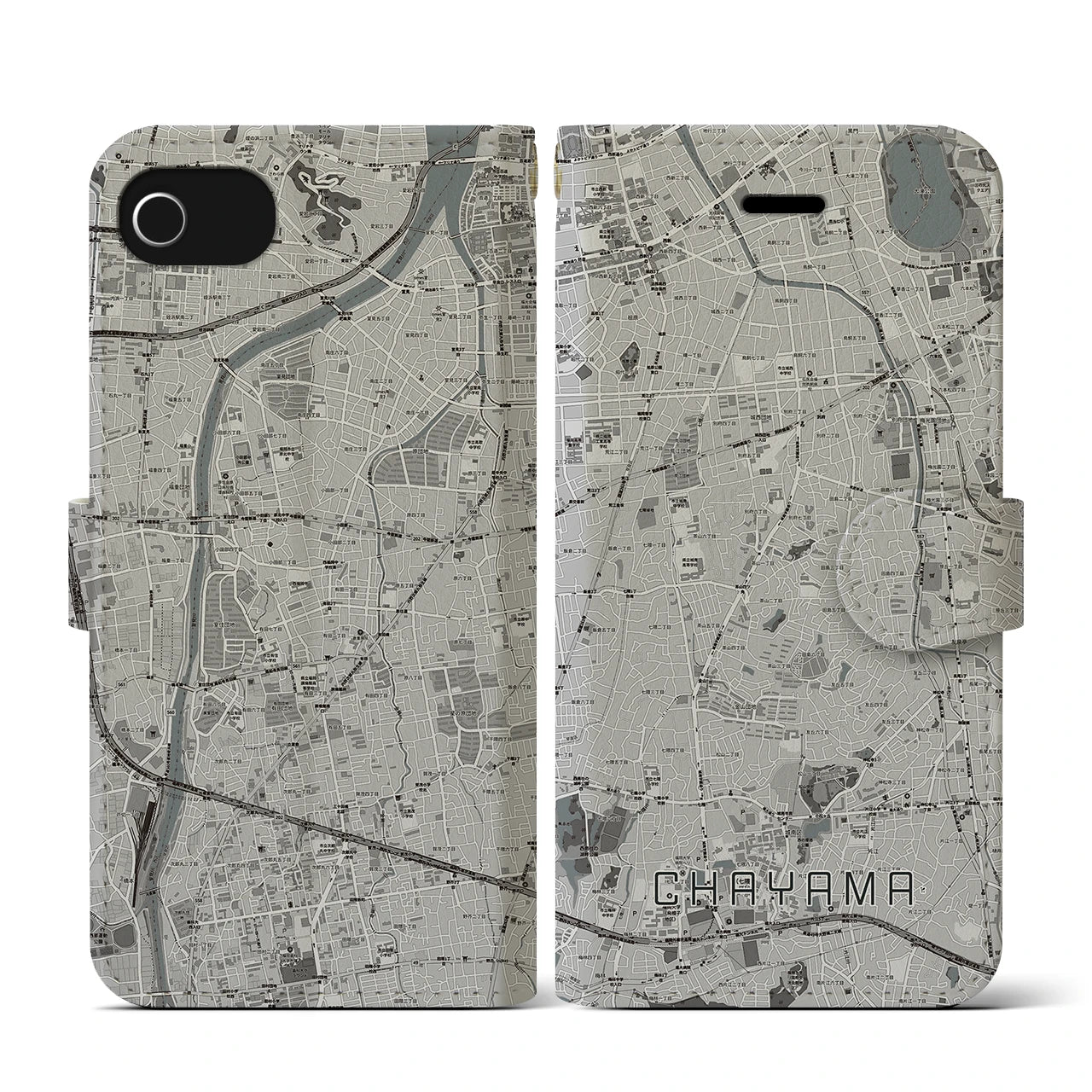 【茶山(福岡県)】地図柄iPhoneケース(手帳タイプ)