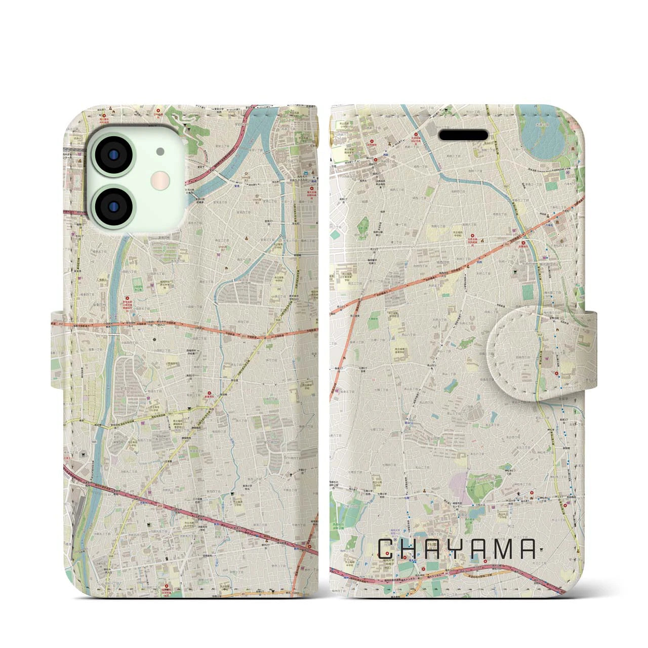 【茶山(福岡県)】地図柄iPhoneケース(手帳タイプ)