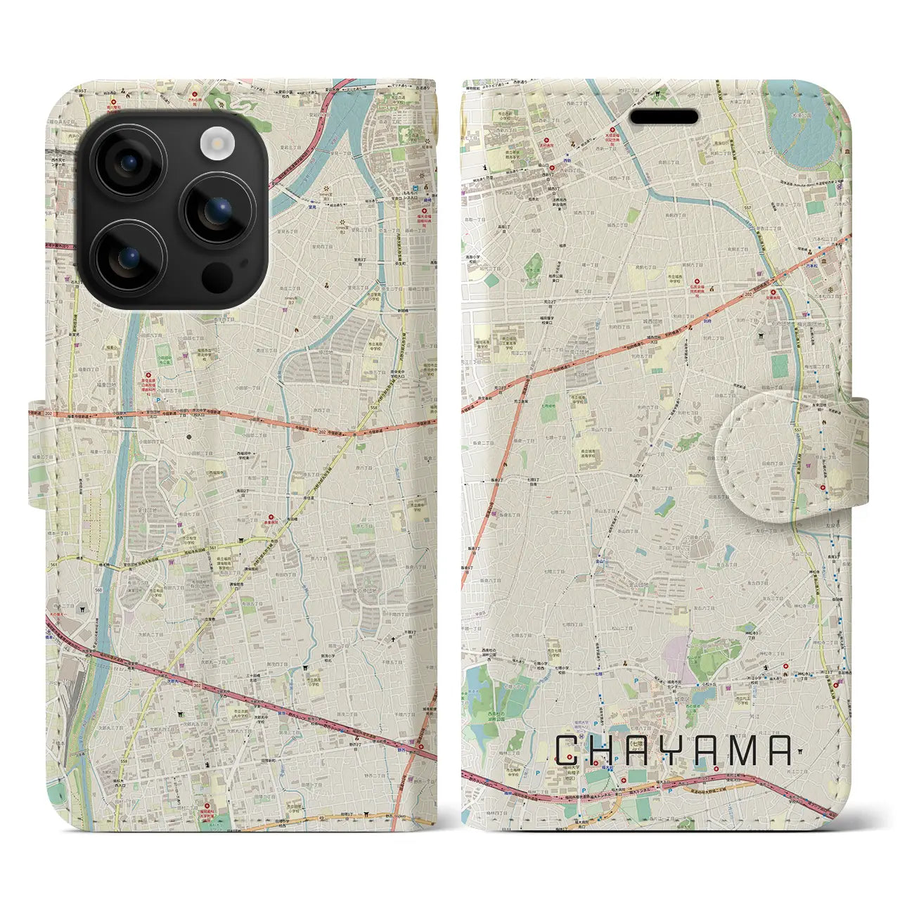 【茶山(福岡県)】地図柄iPhoneケース(手帳タイプ)ナチュラル・iPhone 16 用