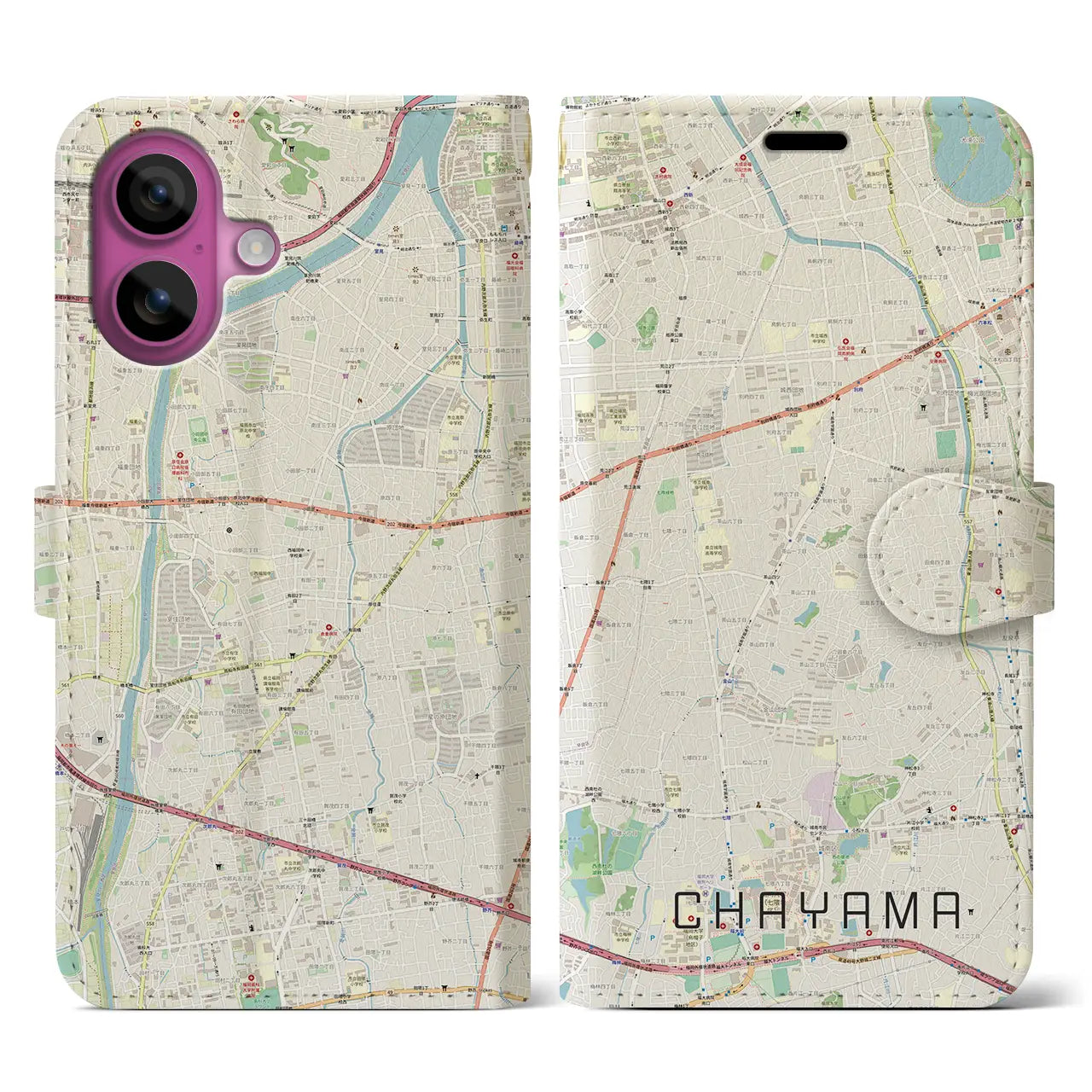 【茶山(福岡県)】地図柄iPhoneケース(手帳タイプ)ナチュラル・iPhone 16 Pro 用