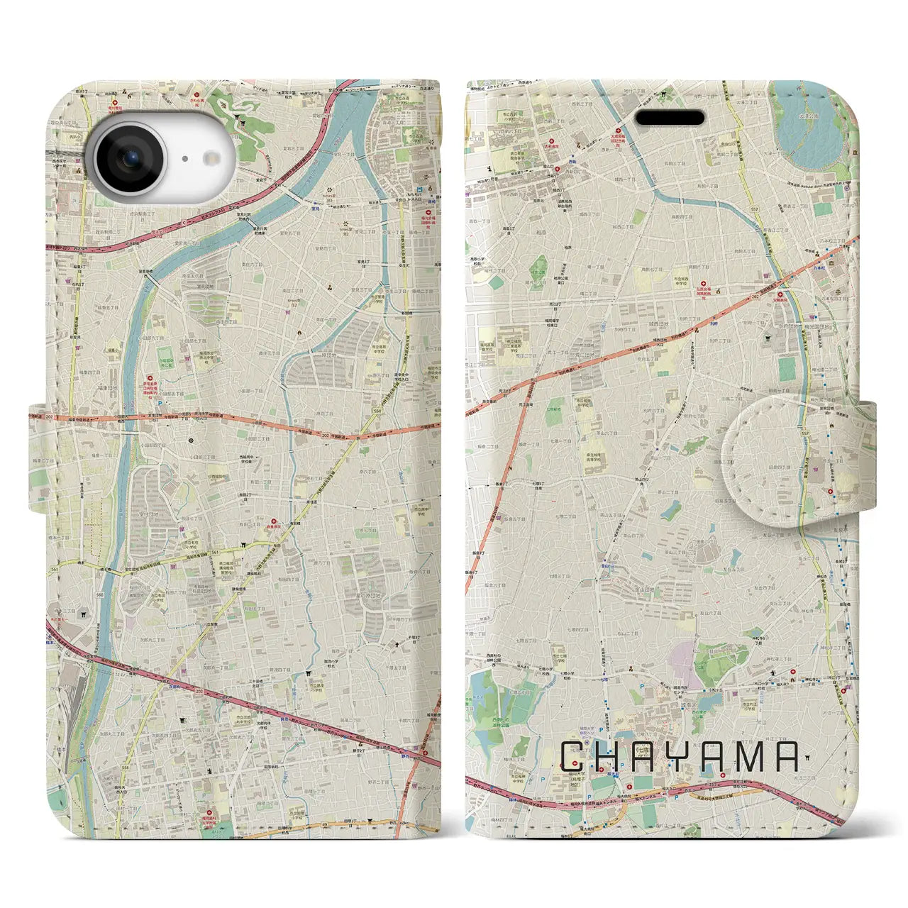 【茶山(福岡県)】地図柄iPhoneケース(手帳タイプ)