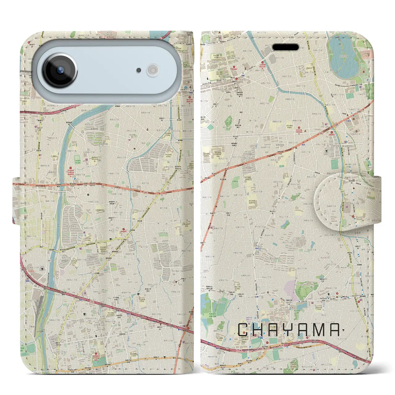 【茶山(福岡県)】地図柄iPhoneケース(手帳タイプ)モノトーン・iPhone 17 Pro Max 用