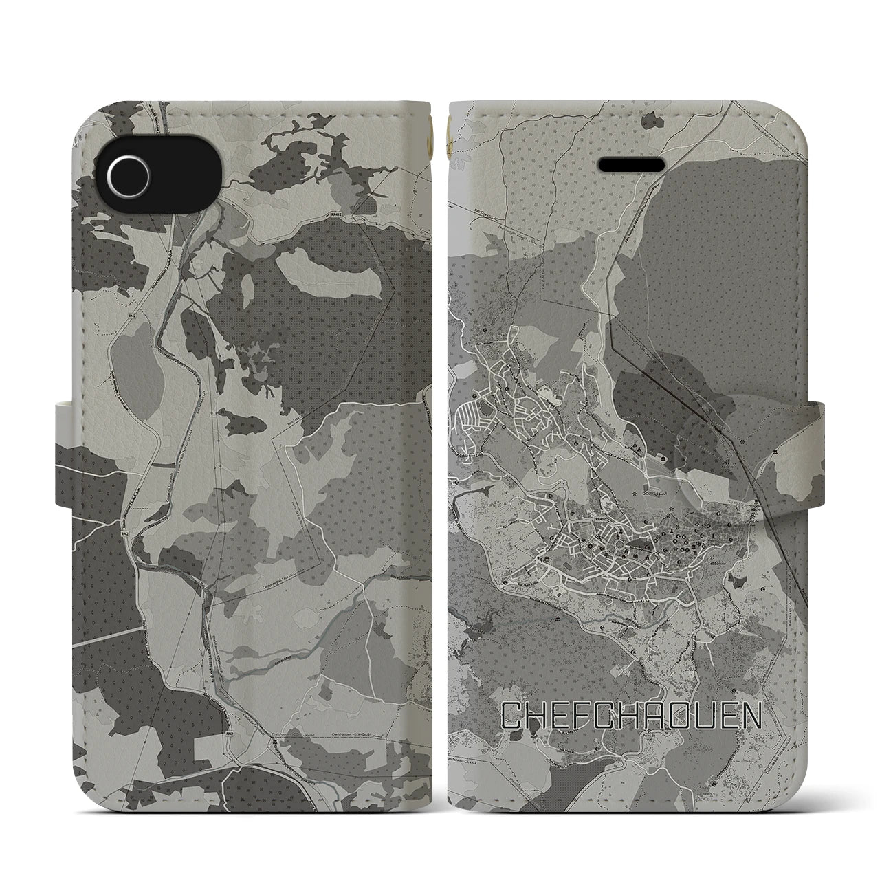 【シャウエン(モロッコ)】地図柄iPhoneケース(手帳タイプ)モノトーン・iPhone SE(第3 / 第2世代) / 8 / 7 / 6s / 6 用