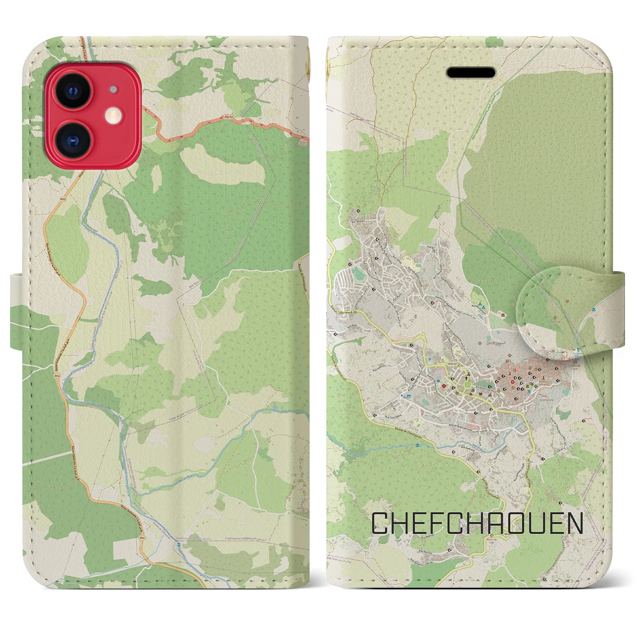 【シャウエン(モロッコ)】地図柄iPhoneケース(手帳タイプ)ナチュラル・iPhone 11 用