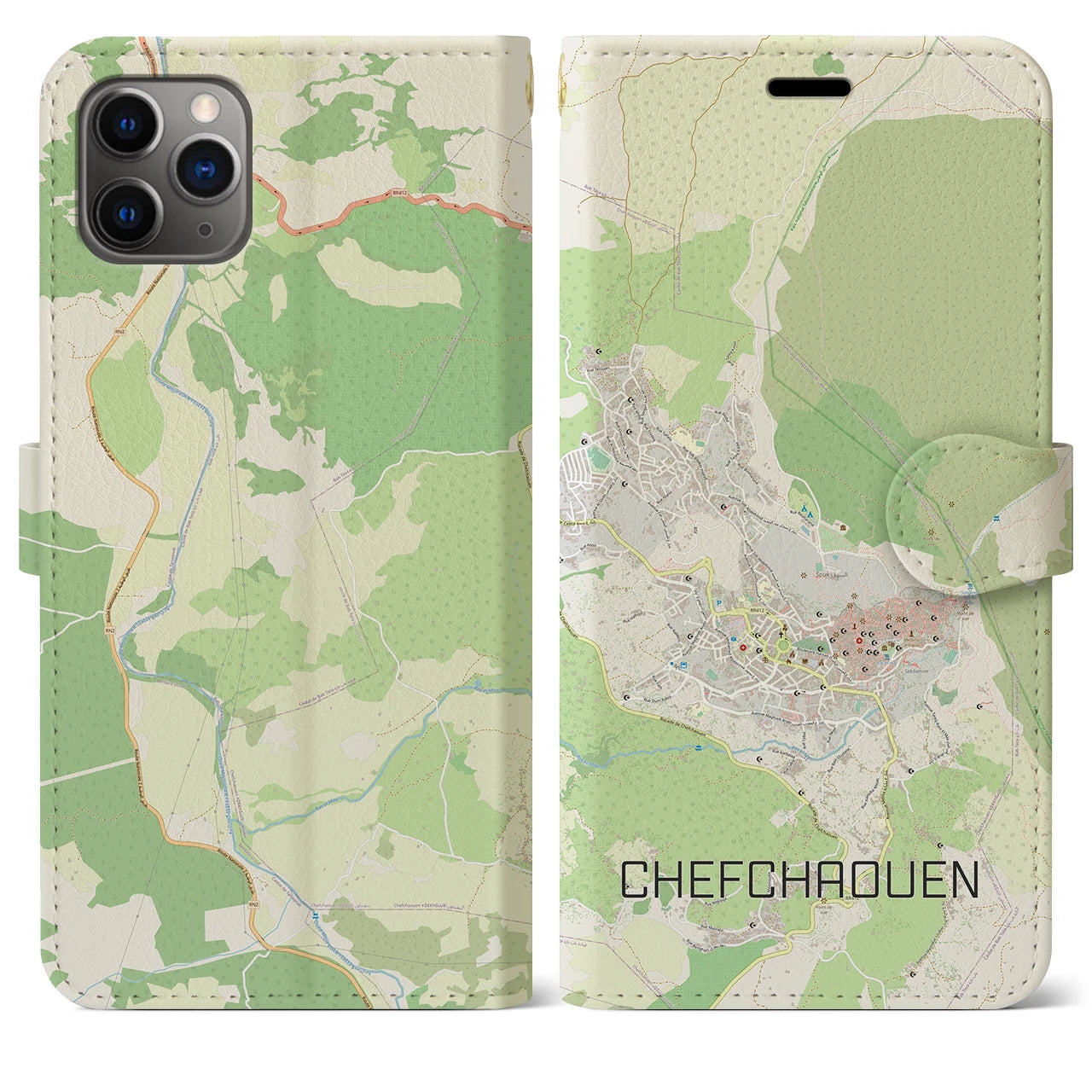 【シャウエン(モロッコ)】地図柄iPhoneケース(手帳タイプ)ナチュラル・iPhone 11 Pro Max 用