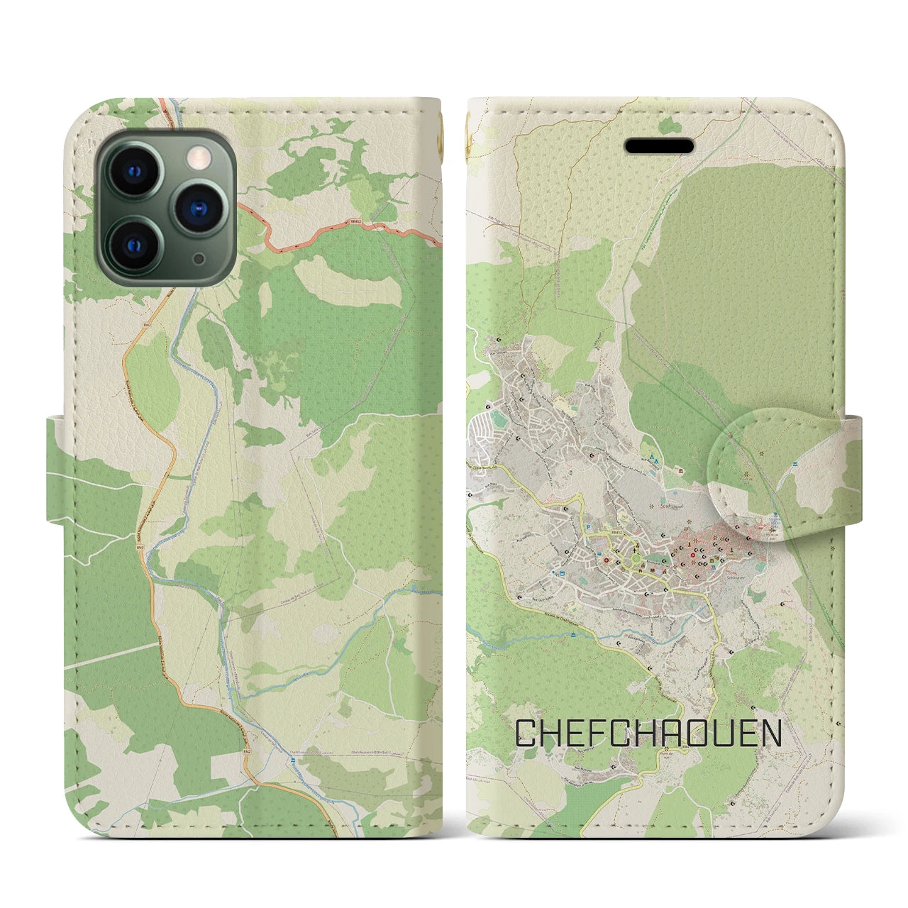 【シャウエン(モロッコ)】地図柄iPhoneケース(手帳タイプ)ナチュラル・iPhone 11 Pro 用