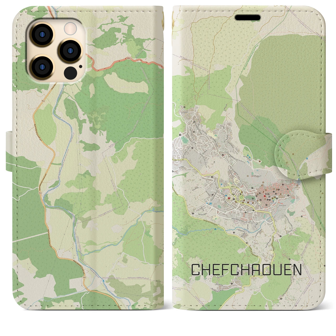 【シャウエン(モロッコ)】地図柄iPhoneケース(手帳タイプ)ナチュラル・iPhone 12 Pro Max 用