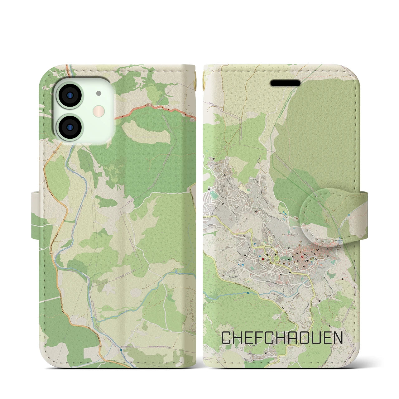 【シャウエン(モロッコ)】地図柄iPhoneケース(手帳タイプ)ナチュラル・iPhone 12 mini 用