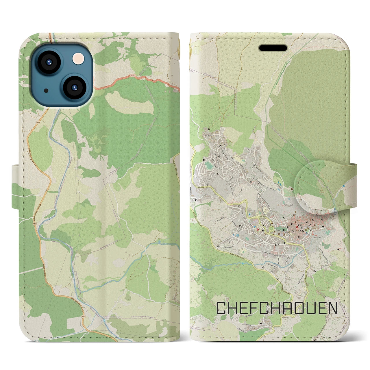 【シャウエン(モロッコ)】地図柄iPhoneケース(手帳タイプ)ナチュラル・iPhone 13 用