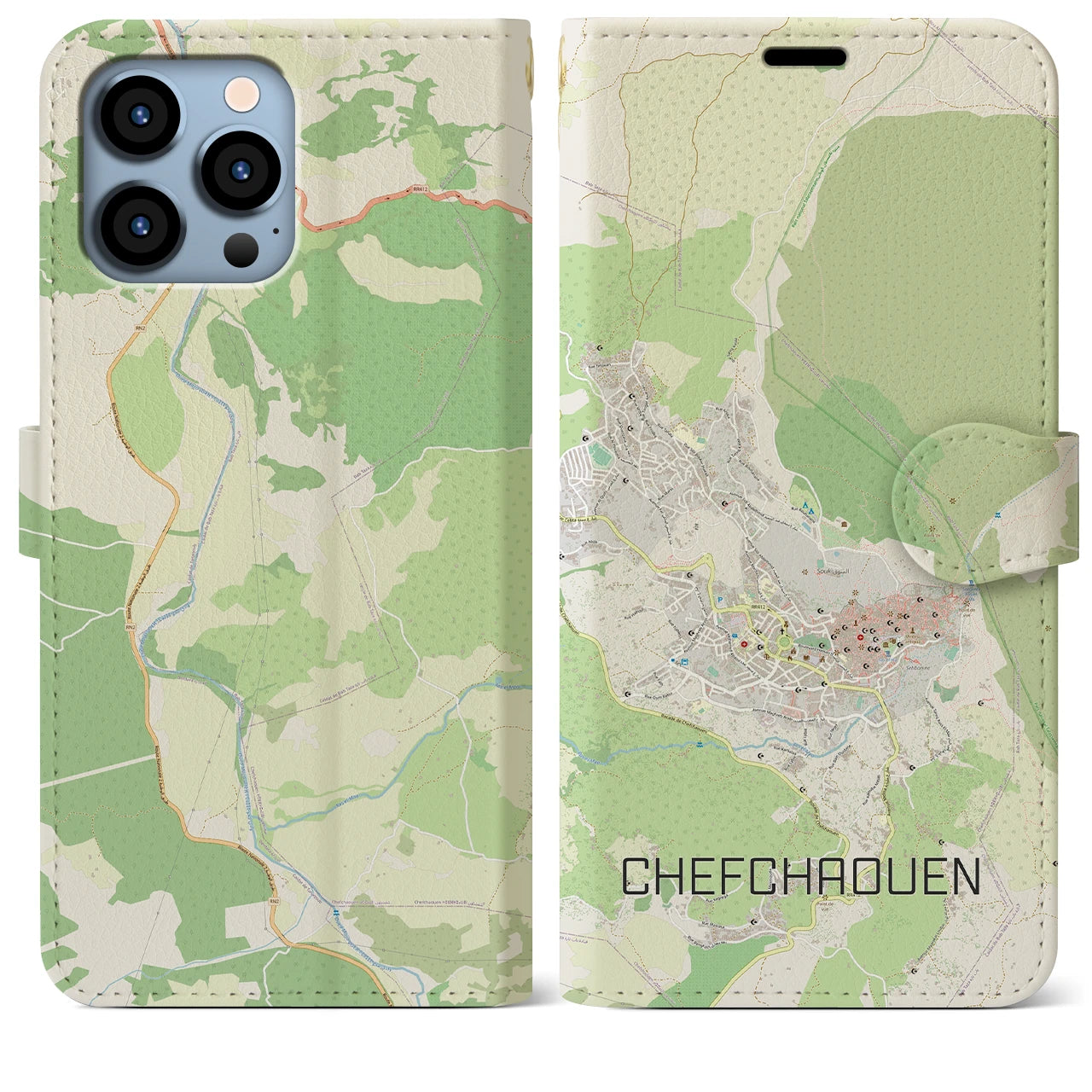 【シャウエン(モロッコ)】地図柄iPhoneケース(手帳タイプ)ナチュラル・iPhone 13 Pro Max 用