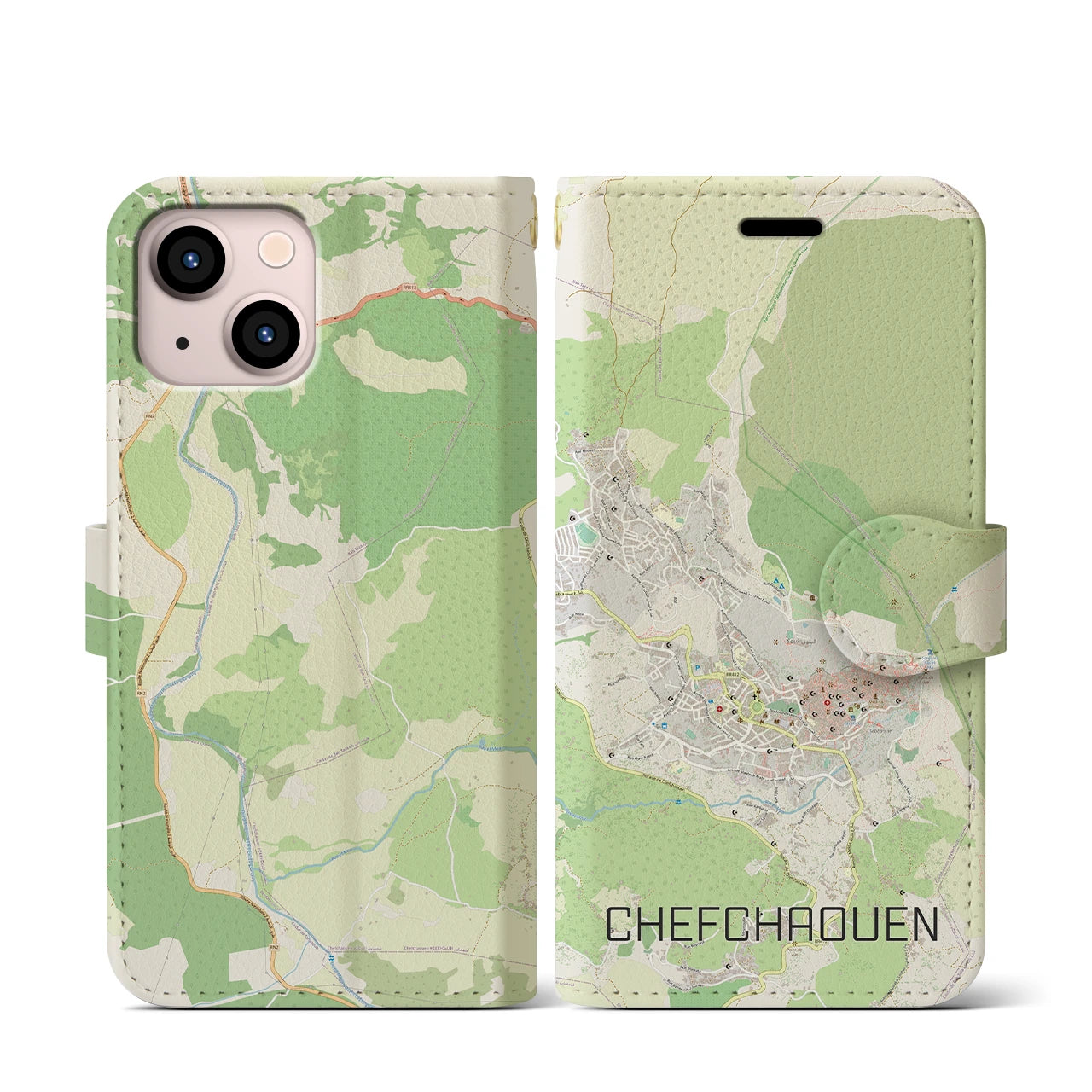【シャウエン(モロッコ)】地図柄iPhoneケース(手帳タイプ)ナチュラル・iPhone 13 mini 用