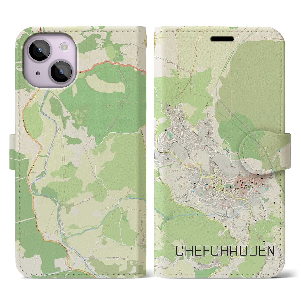 【シャウエン(モロッコ)】地図柄iPhoneケース(手帳タイプ)ナチュラル・iPhone 14 用