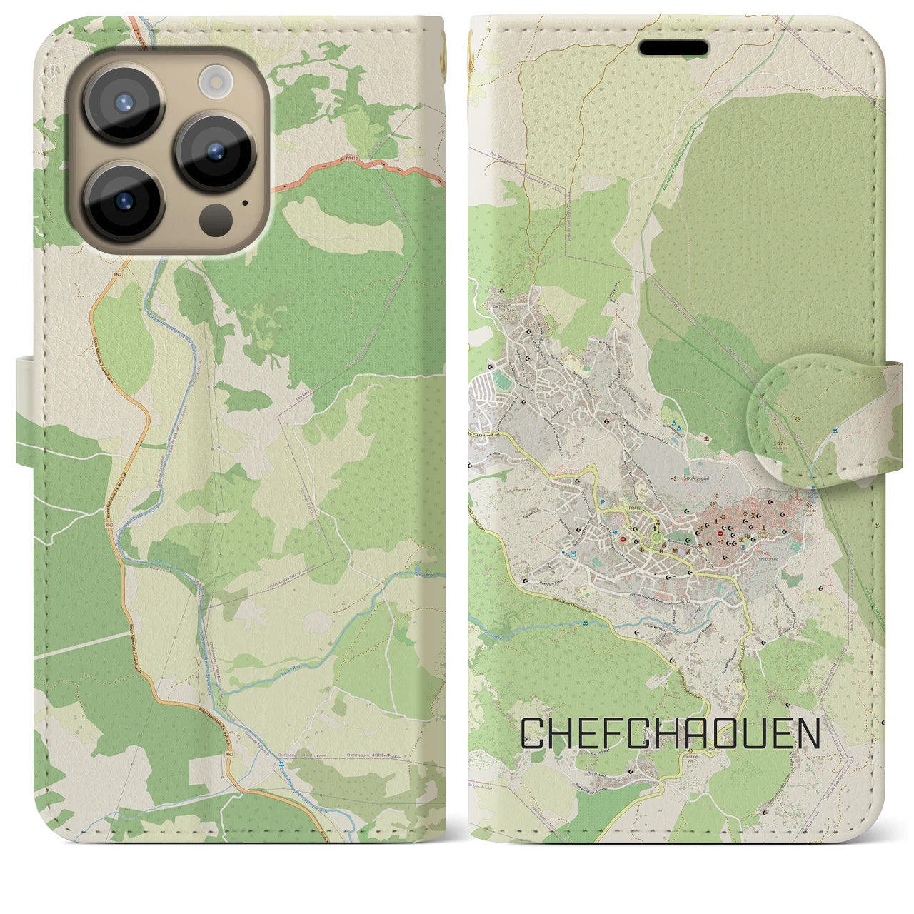 【シャウエン(モロッコ)】地図柄iPhoneケース(手帳タイプ)ナチュラル・iPhone 14 Pro Max 用