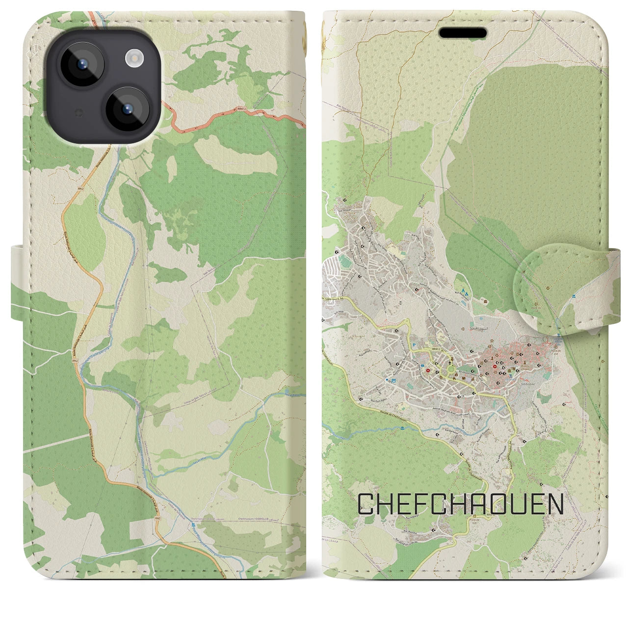 【シャウエン(モロッコ)】地図柄iPhoneケース(手帳タイプ)ナチュラル・iPhone 14 Plus 用