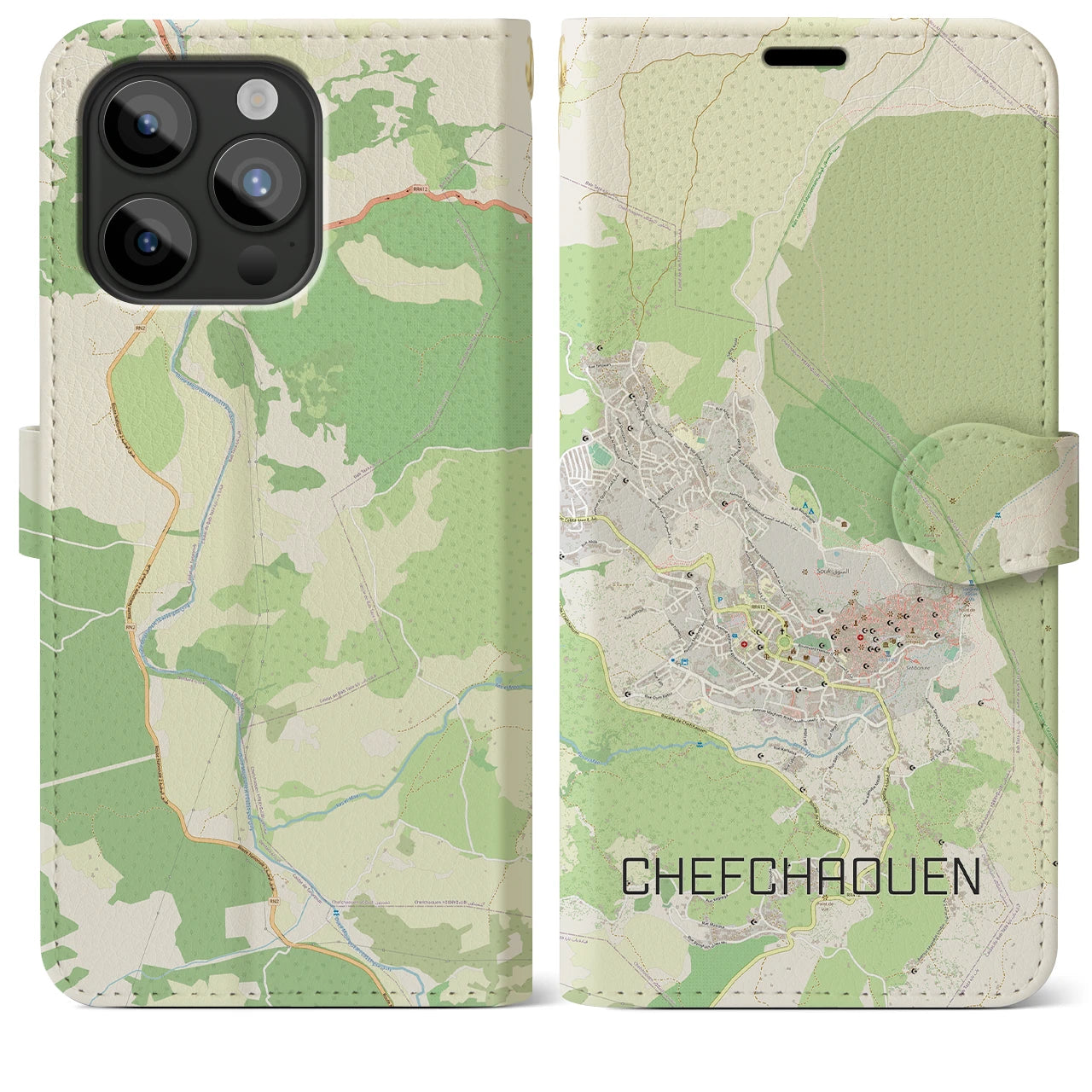 【シャウエン(モロッコ)】地図柄iPhoneケース(手帳タイプ)ナチュラル・iPhone 15 Pro Max 用