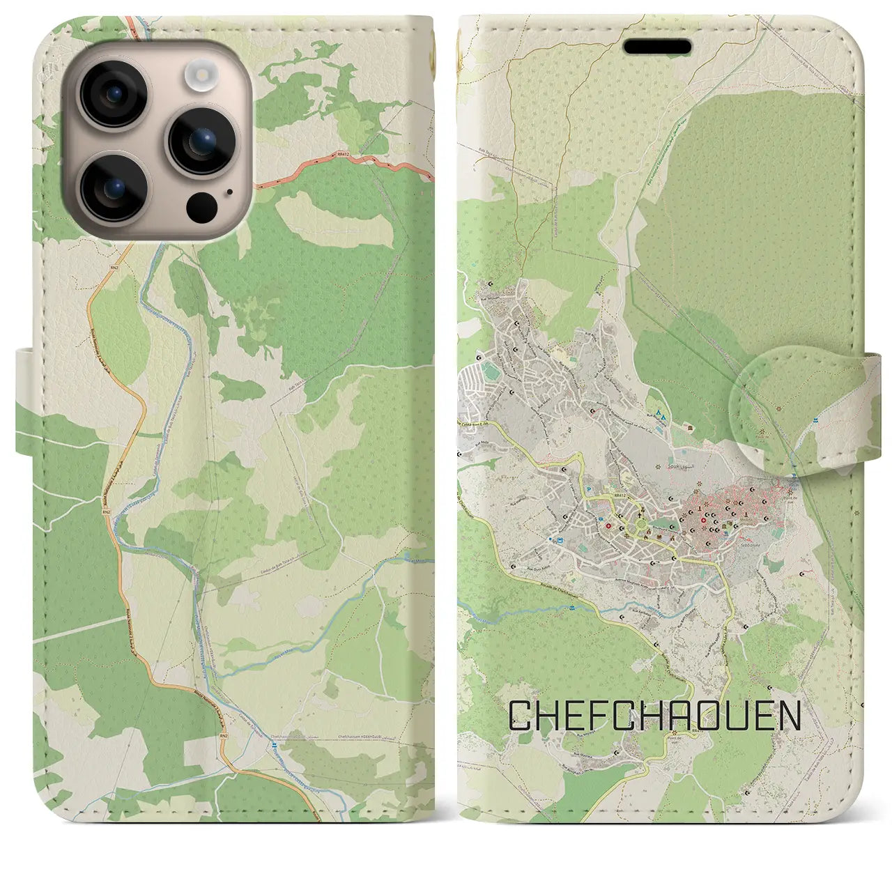 【シャウエン(モロッコ)】地図柄iPhoneケース(手帳タイプ)ナチュラル・iPhone 16 Plus 用
