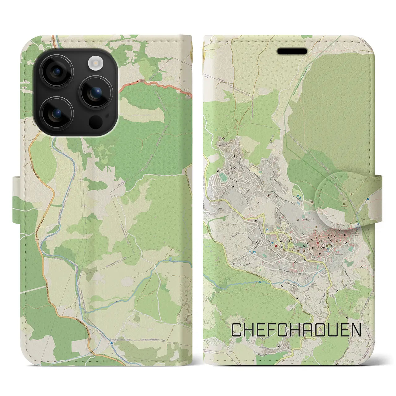 【シャウエン(モロッコ)】地図柄iPhoneケース(手帳タイプ)ナチュラル・iPhone 16 用