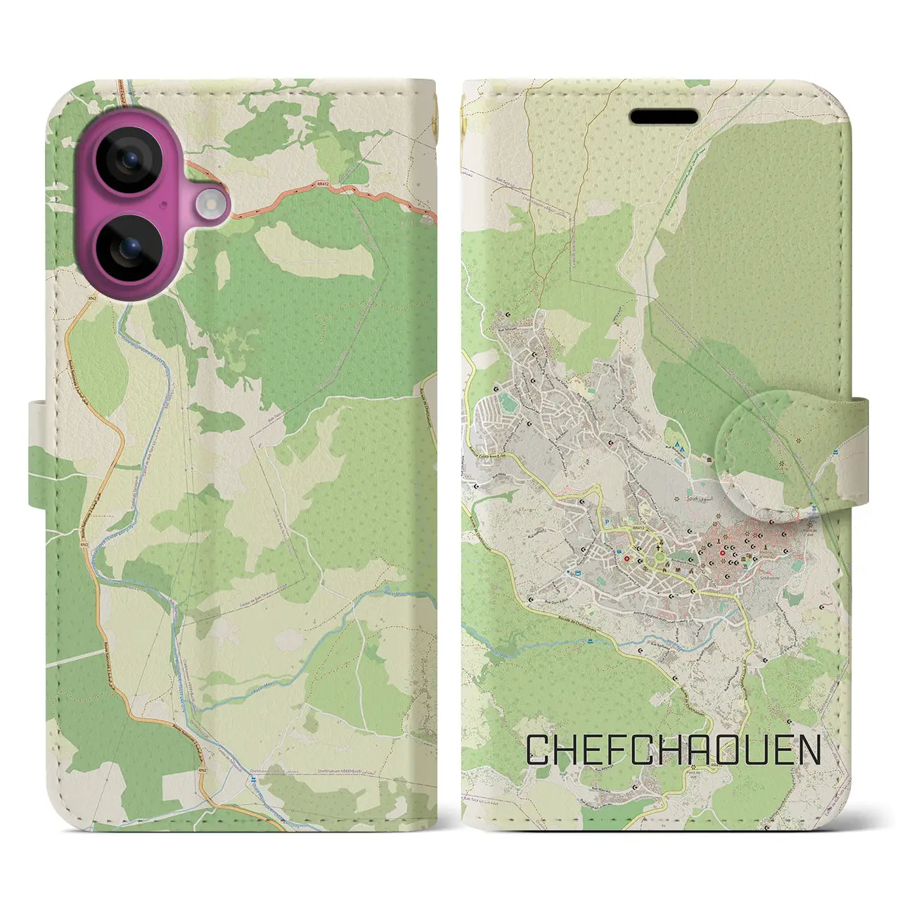 【シャウエン(モロッコ)】地図柄iPhoneケース(手帳タイプ)ナチュラル・iPhone 16 Pro 用