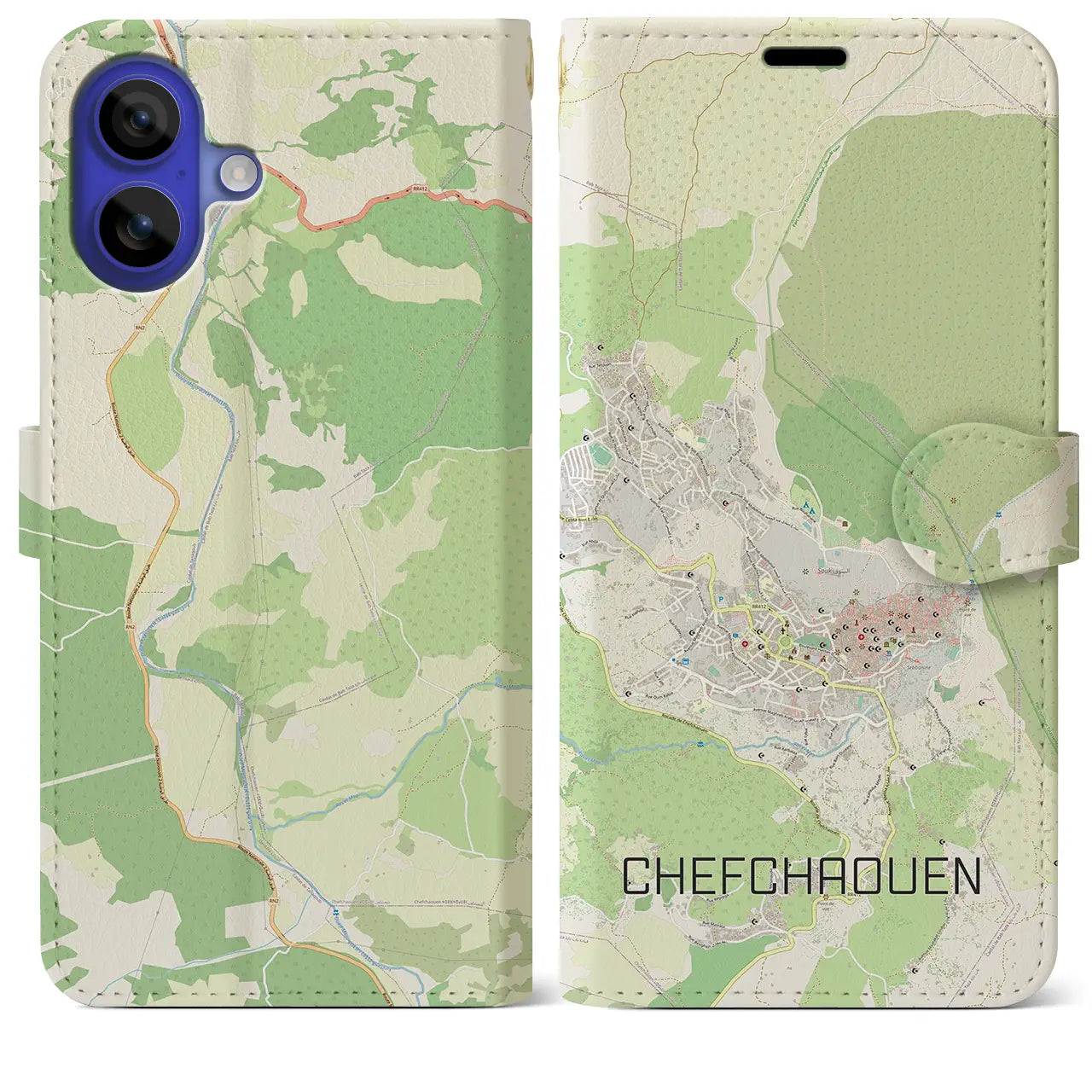【シャウエン(モロッコ)】地図柄iPhoneケース(手帳タイプ)ナチュラル・iPhone 16 Pro Max 用