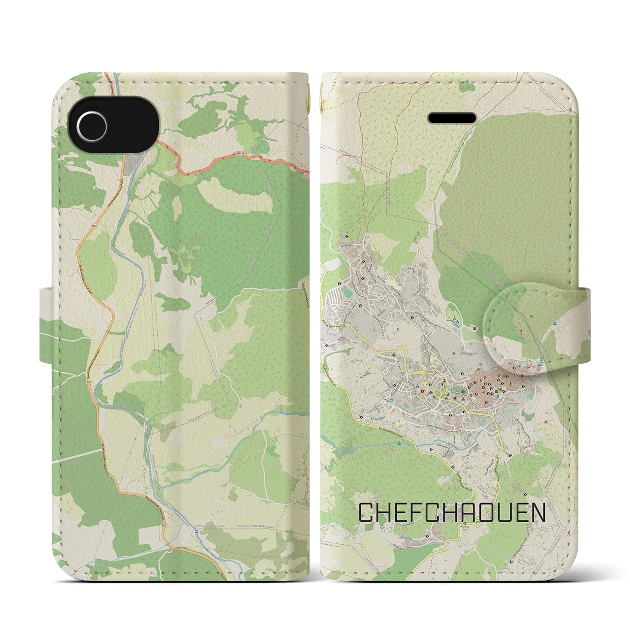 【シャウエン(モロッコ)】地図柄iPhoneケース(手帳タイプ)ナチュラル・iPhone SE(第3 / 第2世代) / 8 / 7 / 6s / 6 用