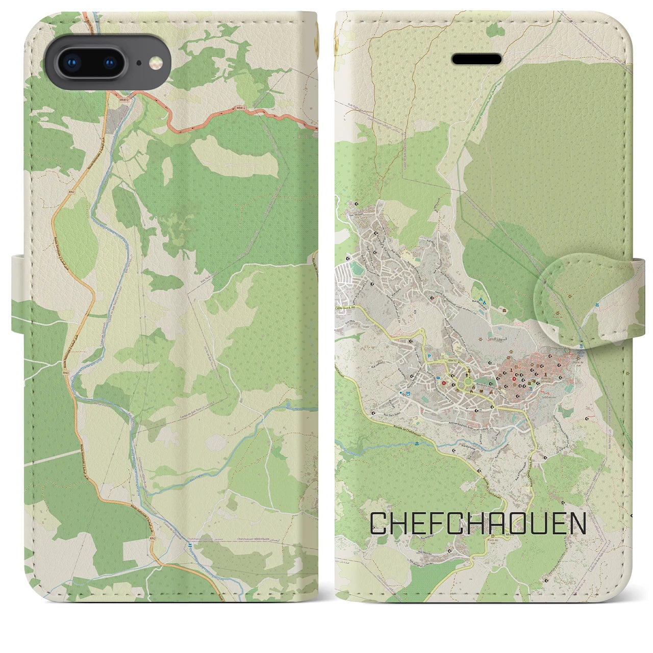 【シャウエン(モロッコ)】地図柄iPhoneケース(手帳タイプ)ナチュラル・iPhone 8Plus /7Plus / 6sPlus / 6Plus 用