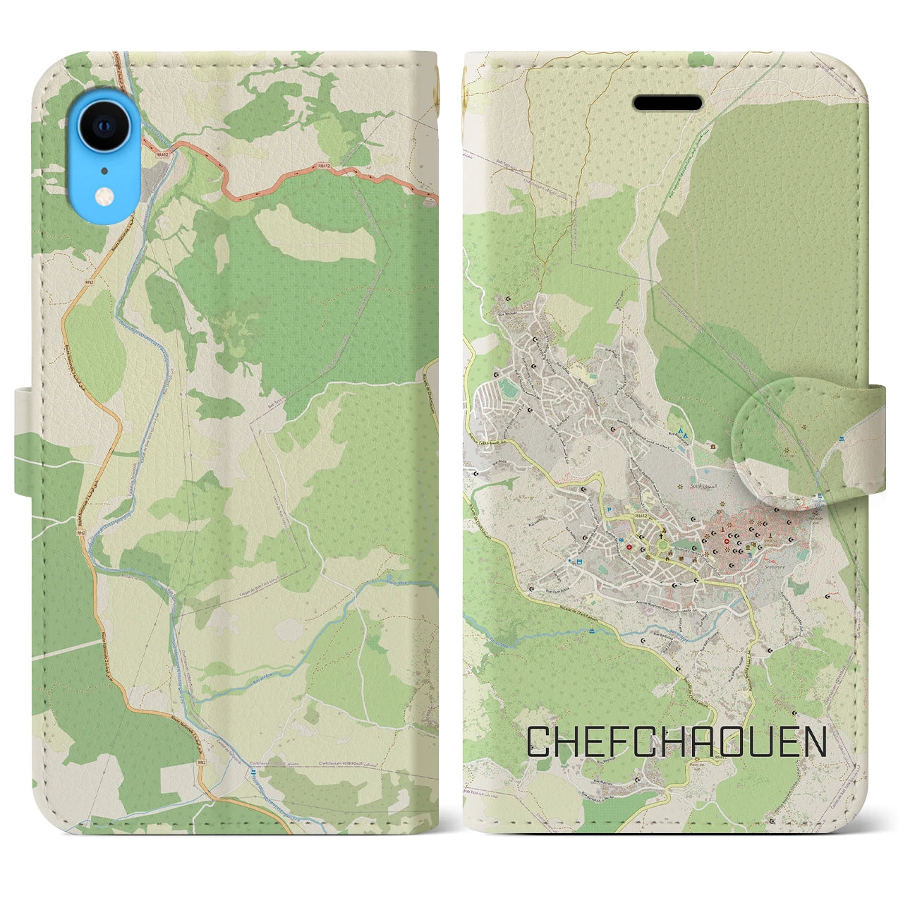 【シャウエン(モロッコ)】地図柄iPhoneケース(手帳タイプ)ナチュラル・iPhone XR 用