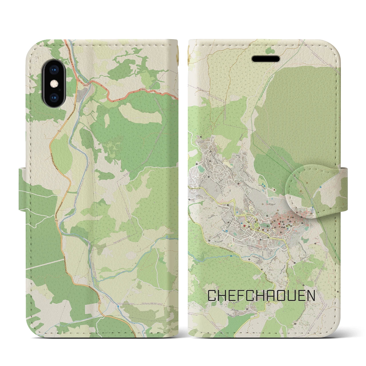 【シャウエン(モロッコ)】地図柄iPhoneケース(手帳タイプ)ナチュラル・iPhone XS / X 用